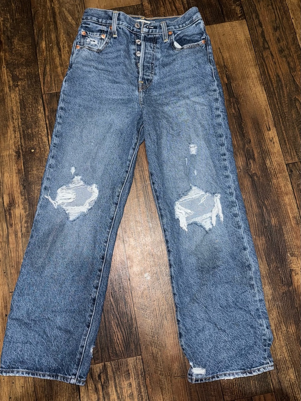 Levi's Straight-Leg Distressed Denim Jeans in Blue